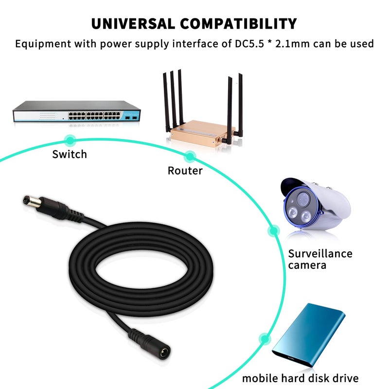 DaFuRui 5Pcs Male to Female DC Extension Cable 3.3ft/1Meter, 5.5mm x 2.1mm Extension Cord DC Plugs Extension Cable 12V Led Extension Cables for CCTV Security Camera and 5~24VDC LED Light Strips - Image 5